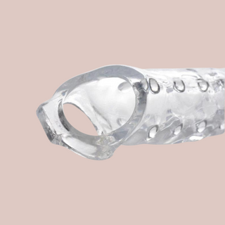 A close up of the base, you slide your penis into the body and hook the base around your balls. It is designed for comfort and durability.