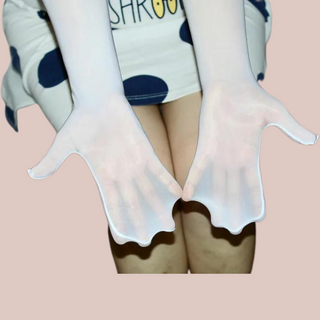 A close up of the white elbow length gloves, you can see how your hands will fit inside.