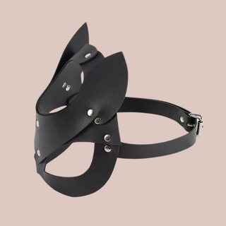 A side view of the fox mask, you can see the buckle fastening to the back