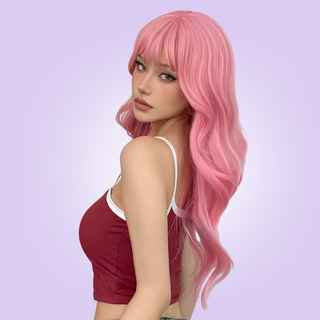 HOC1038-1 Pink Long Haired Wig with Fringe