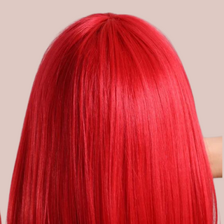 A close up of the red wig to show just how red the colour is.