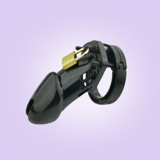 The HOC600 Chastity Cage black shown from a side view