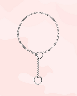 The Silver Heart Slip Choker Chain shown how it fits.