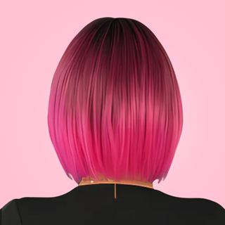 A rear view of the wig, it shows how the colour changes and the straight cut to the hair.