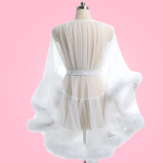 A rear view of the robe in white