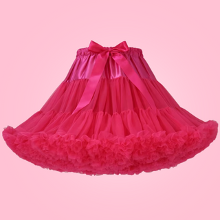 The hot pink swing style petticoat, you can see the soft layers and matching satin bow.
