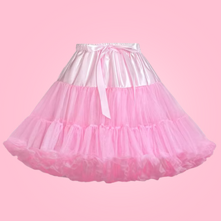 The baby pink swing style petticoat, you can see the soft layers and matching satin bow.