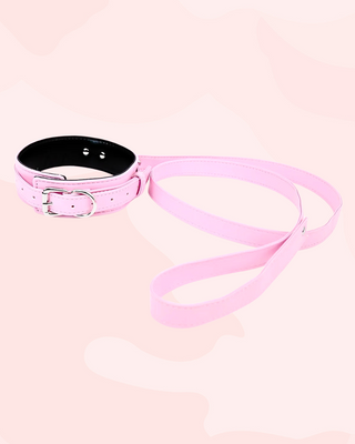 Pink collar and lead set on a pink background
