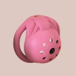 An alternate view of the pink Ultra Lightweight chastity cage from House Of Chastity