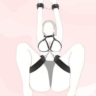 An alternate view of how the chest harness and cuffs can be used.