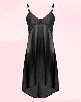 A front view of the vintage style satin and lace petticoat