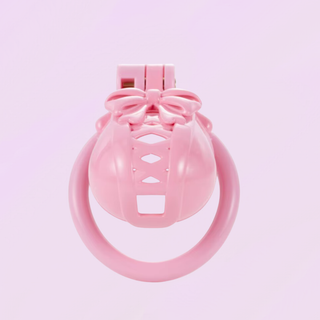 A front on view of the chastity cage, you can see the cut out design which allows for urination and air flow