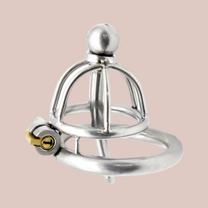 An image of The Chaste Bird Nub with urethral tube  to show the style of chastity cage that the base rings will fit.