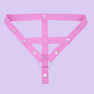 The pink chastity belt with front support shown here in pink.
