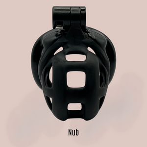 A close up front view of The Cobra Cuff Nub Black, it is fully assembled.