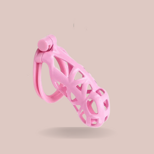 The pink Maxi Cobra Double Cuff chastity cage from House Of Chastity