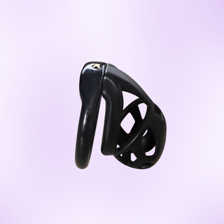 A side view of the black Nano chastity cage