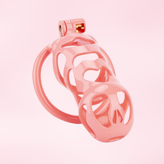 A close up of the fully assembled Cobra Love chastity cage, it is a maxi size cage.