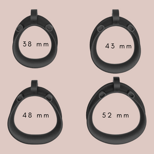 The 4 different sized base rings available for the double cuff base ring. 38 mm, 43 mm, 48 mm and 52 mm. 