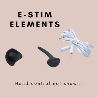 Showing the elements that make up the e-stim kit for the Air 1 chastity cage. You see the two conductors and wiring, the remote control is not shown.