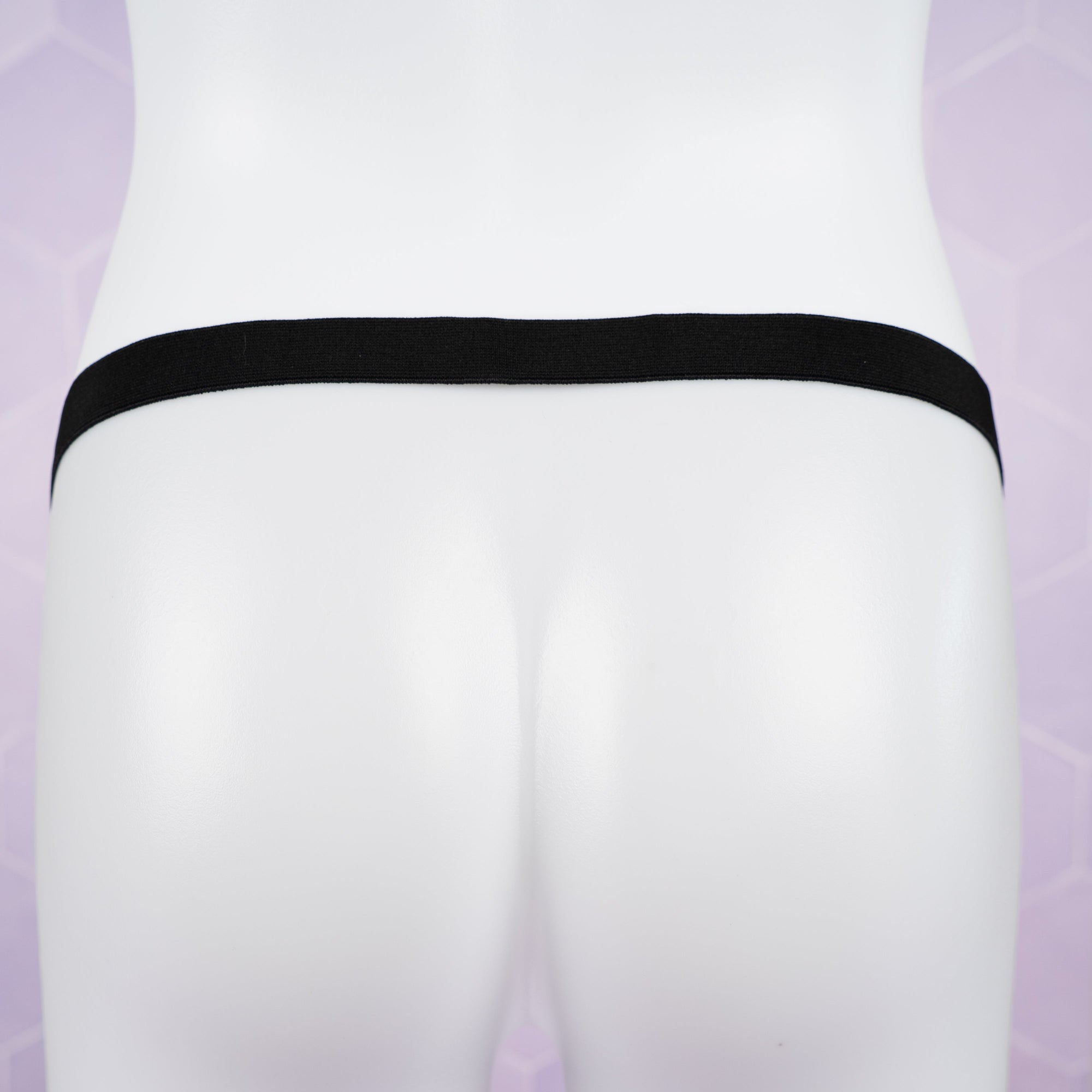 The back of the elasticated chastity belt to show how it sits around the waist.