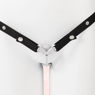 the white Femme Fantasy P Cage shown fully assembled with the adjustable belt.