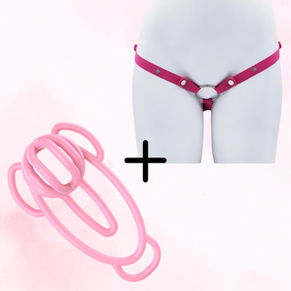 The Fufu clip shown in pink and a pink 3 point belt is shown on a model above
