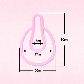 Measurement chart of a the Fufu Clip with dimensions on a pink background