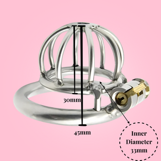 An image detailing specific cage measurements, the dotted circle signifies the internal diameter of the chastity cage.