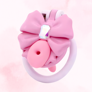 The chastity cage is shown fully asembled with the urethral tube inserted