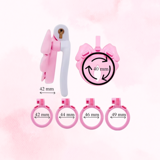 A diagram showing the dimensions of the chastity cage and its base rings