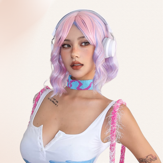 The model shown looking stylish in the wig during every day life, the model wears headphones to show how naturally the wig can be worn.