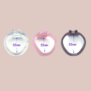 Clear, pink and black HT V4 55mm rings shown individually without their chastity cage. The product is the 55mm ring only.