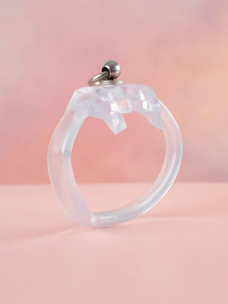 The transparent HT V4 Binding Loop Ring is shown without the chastity cage, you can see the hookable binding loop that can have a lead attached.
