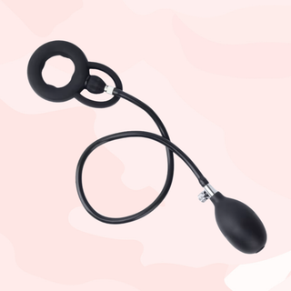 The Inflatable Cock Ring with pump laid out flat, the full kit is shown.