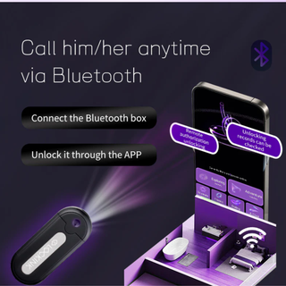 Bluetooth-enabled device with remote control and app interface on a dark background