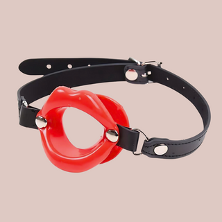 A close up of the red Luscious Lips Gag from House Of Chastity