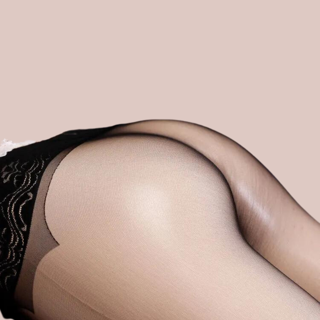 A close up of the lace waistband and the nylon tights, they are reasonably sheer when on.