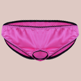 Red satin panties from House Of Chastity, you can see the black edging which is also around the open ring front.