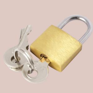 The small brass padlock and three keys that come with it