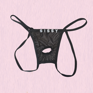 A flat view of the sissy panties in black 