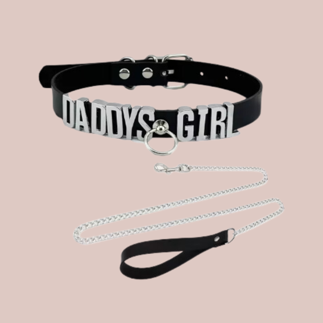 The Daddy's Girl Sexy Slimline Collar With O-Ring and lead.