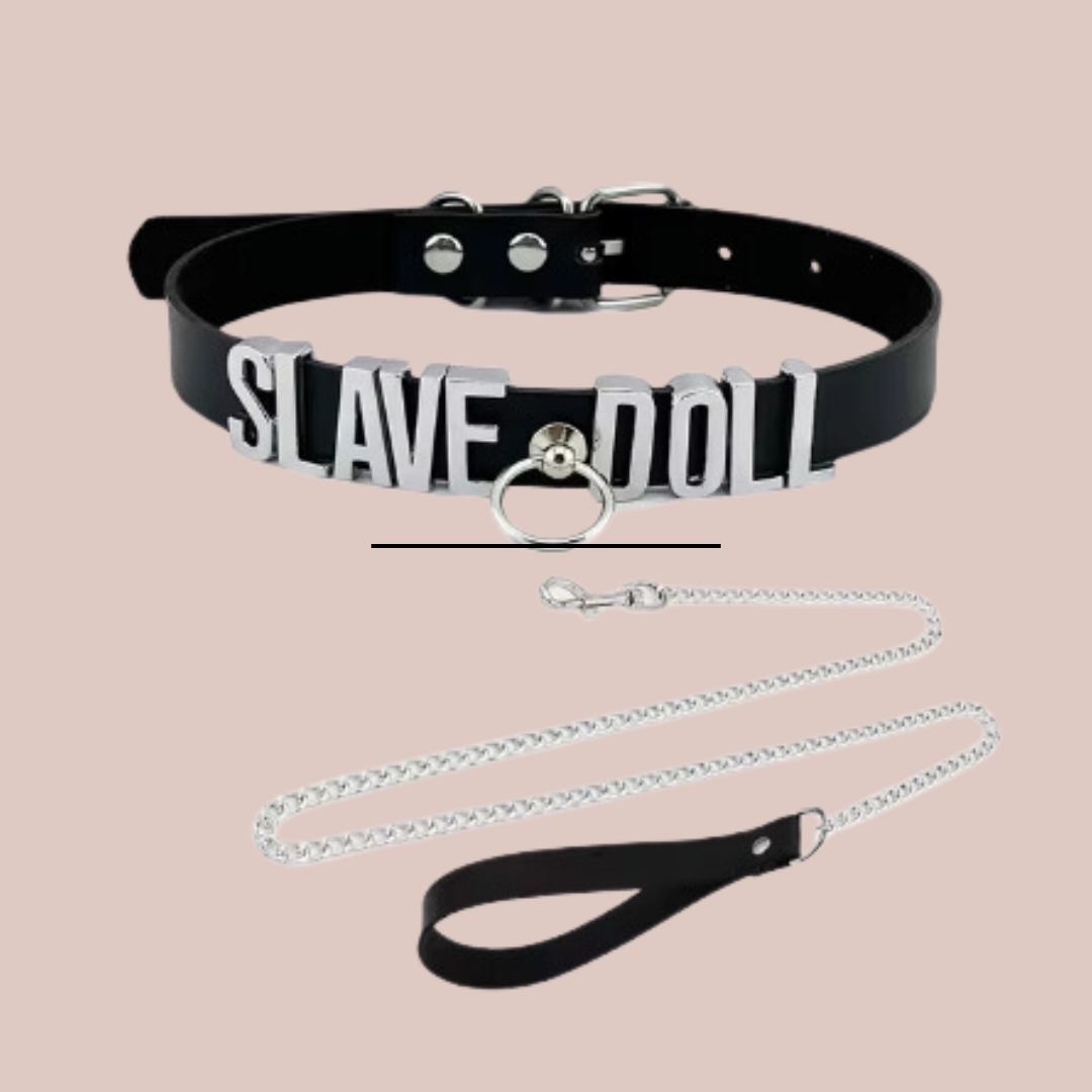 The Slave Doll Sexy Slimline Collar With O-Ring and lead