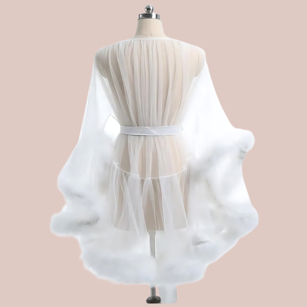 The back view of the Starlet Robe shown here in white.