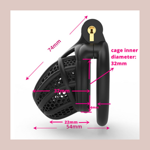 The Hive Chastity cage fro House Of Chastity, here are the full dimensions for the cage.