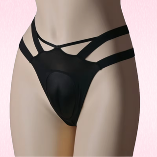 the black gaff tucking panties with decorative elasticated straps.