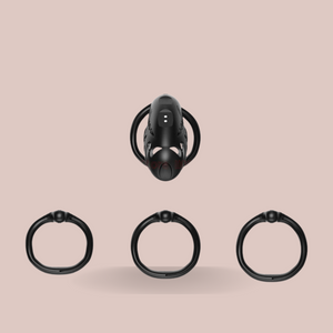 The Sevanda Nautilus E-stim chastity cage from House Of Chastity comes with 3 different base rings 50mm, 52mm and 55mm.