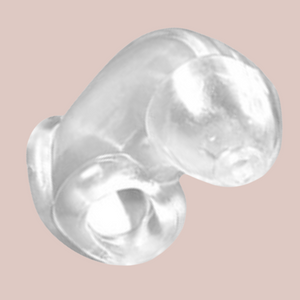 The transparent slide on chastity cage, shown at an angle
