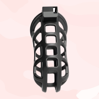 A view from above of the Confiscator chastity cage, the cut out design allows for air flow and cleaning.