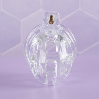 A front on view of the chastity cage, you can see the design allows for air flow.